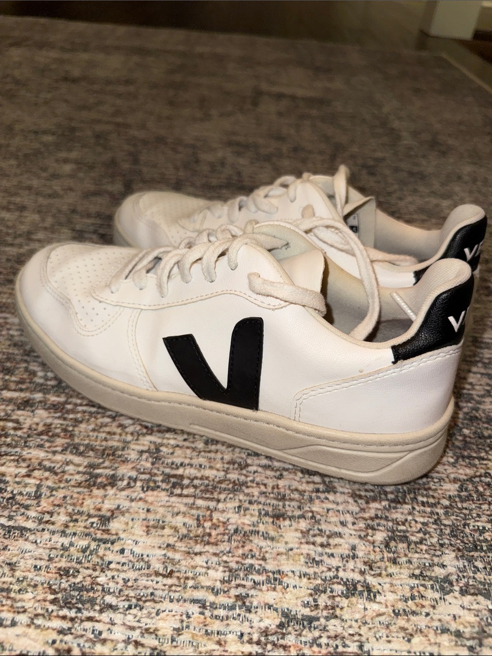 Veja Women’s White Leather Sneakers with Black V Logo